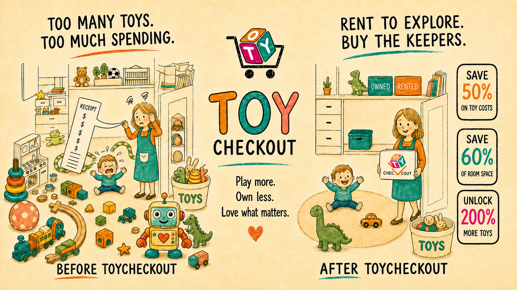 Family discovering toys together
